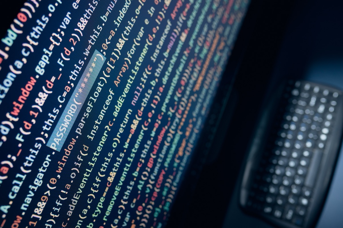 Computer screen showing security code